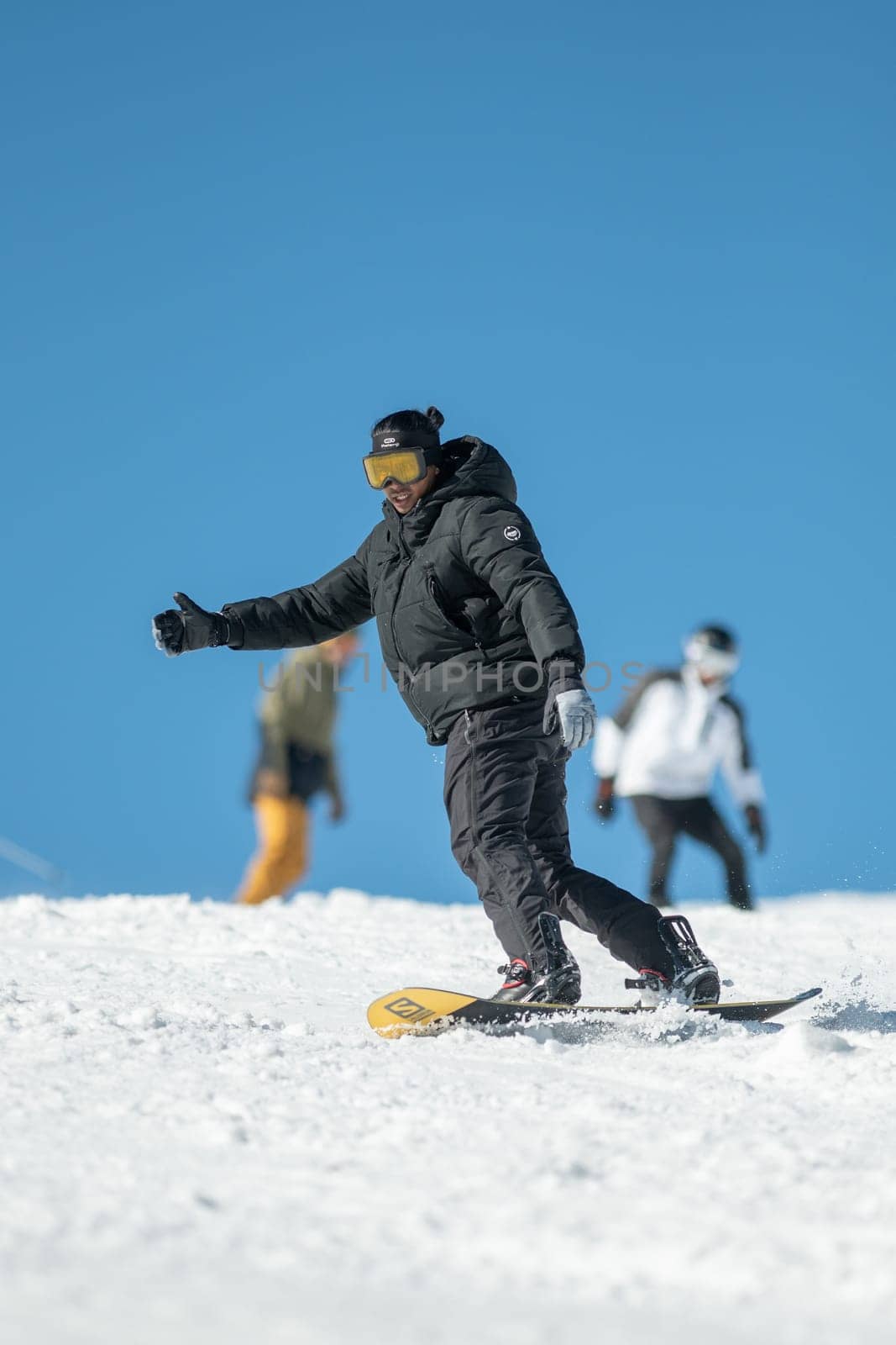 Grandvalira, Andorra: 2024 February 5 : Skier on the slopes of Grandvalira in Andorra in winter 2024.