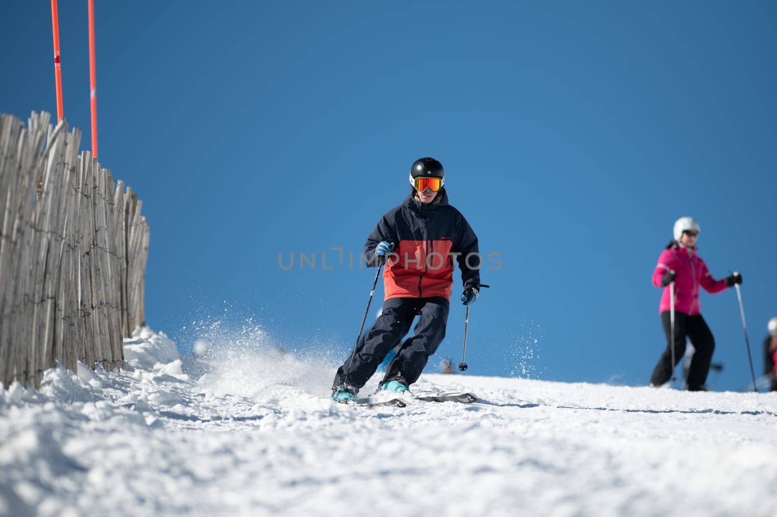 Skier on the slopes of Grandvalira in Andorra in winter 2024. by martinscphoto