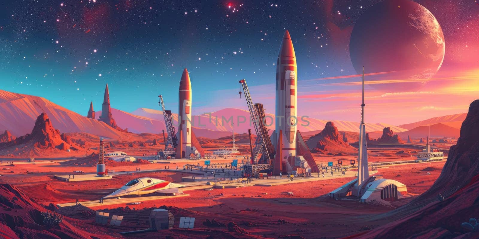 Futuristic Mars Spaceport with Starships. Resplendent. by biancoblue