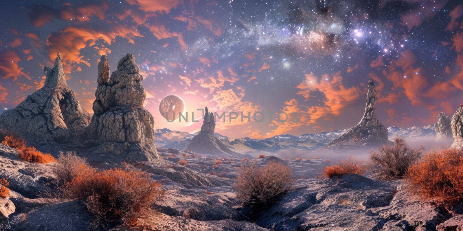 Alien Desert Landscape with Planetary Backdrop. Resplendent. by biancoblue