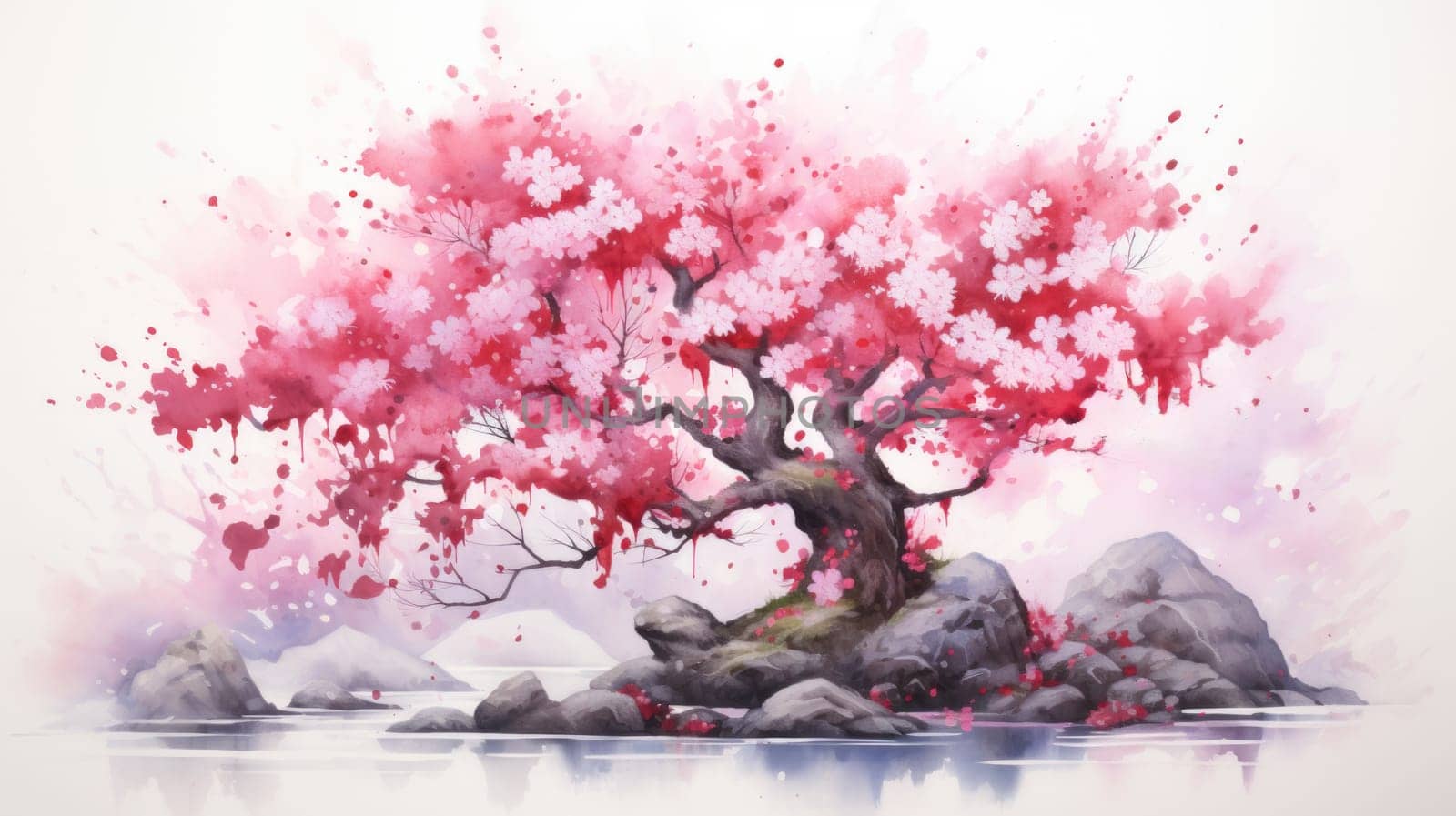 japanese sakura, cherry blossom tree during spring, ai