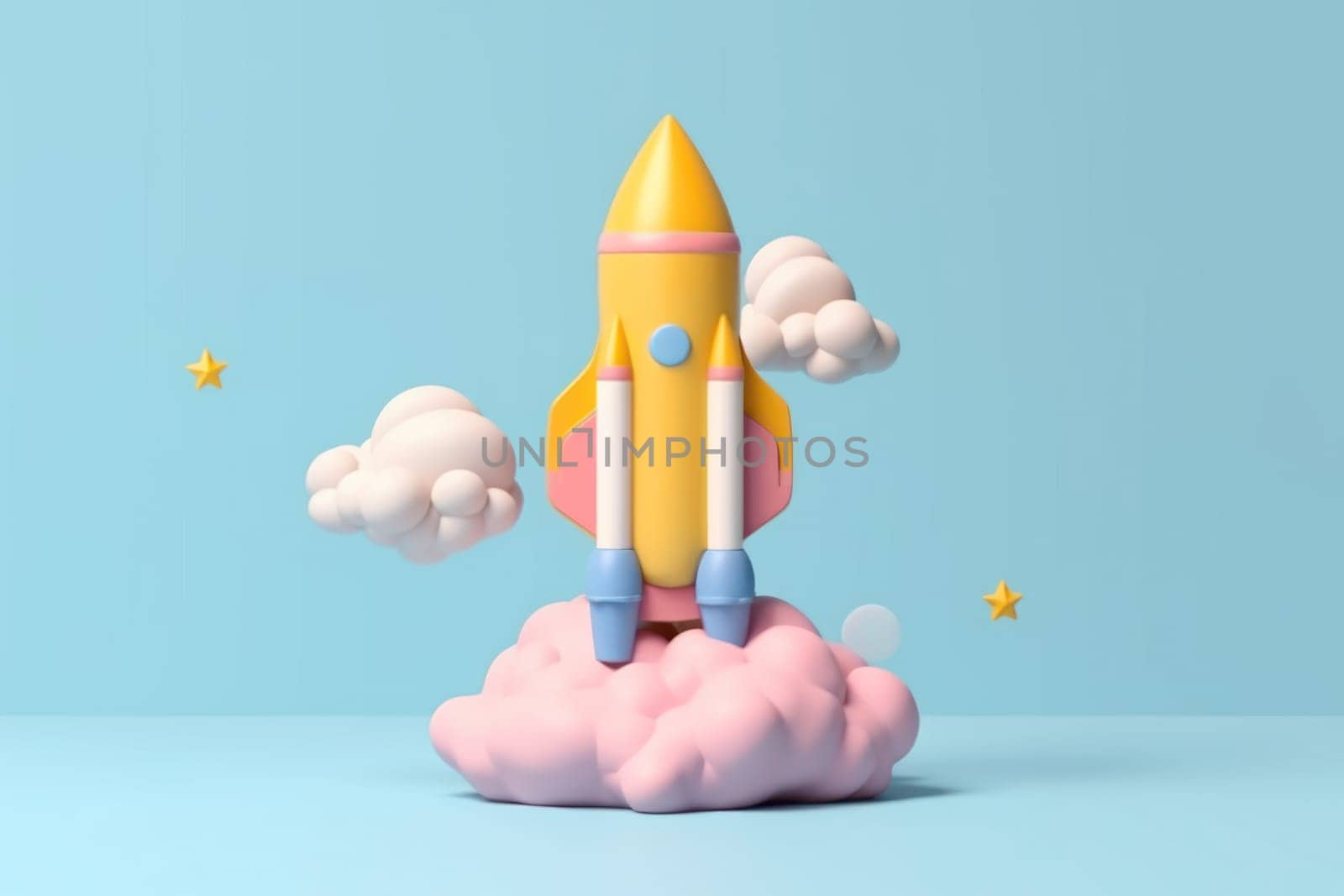 3d cartoon style minimal spaceship rocket icon Toy rocket upswing.