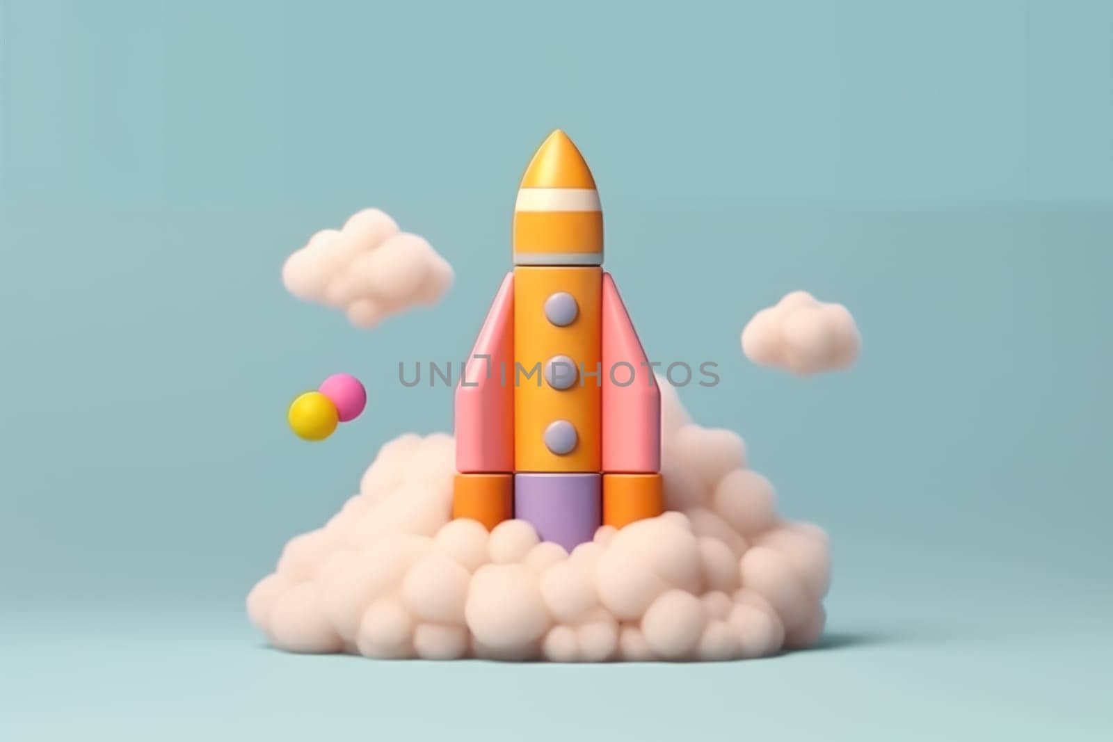 3d cartoon style minimal spaceship rocket icon Toy rocket upswing.