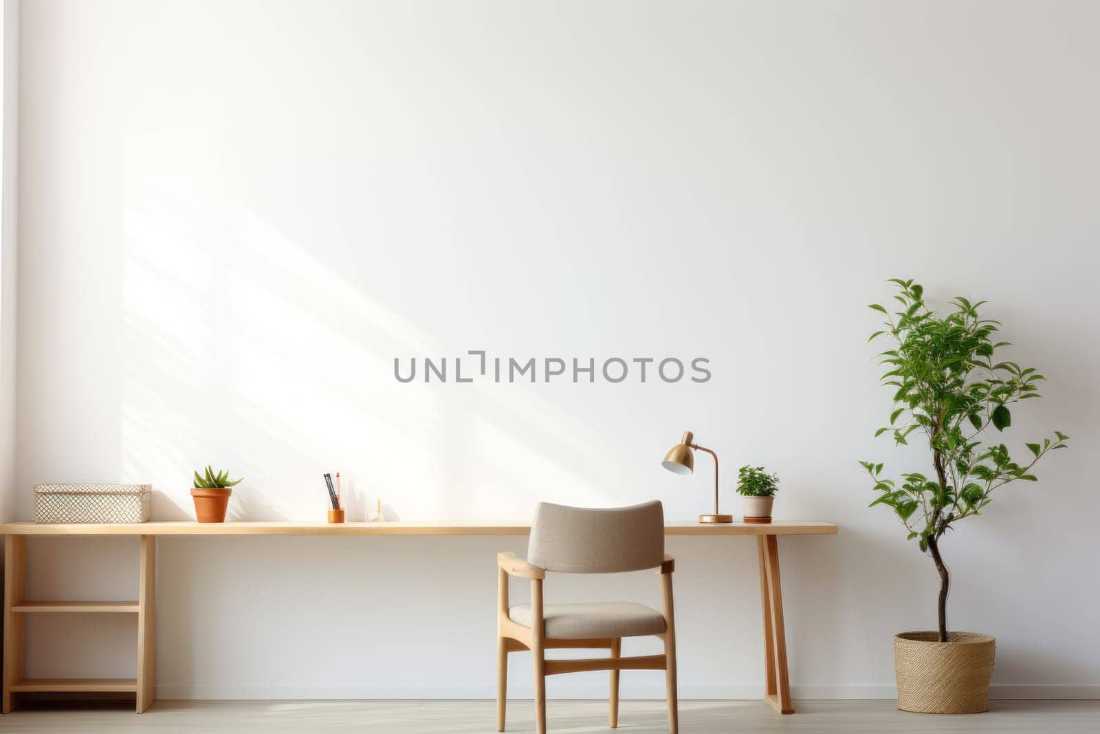 3D render of interior modern living room workspace Comfortable modern minimal.