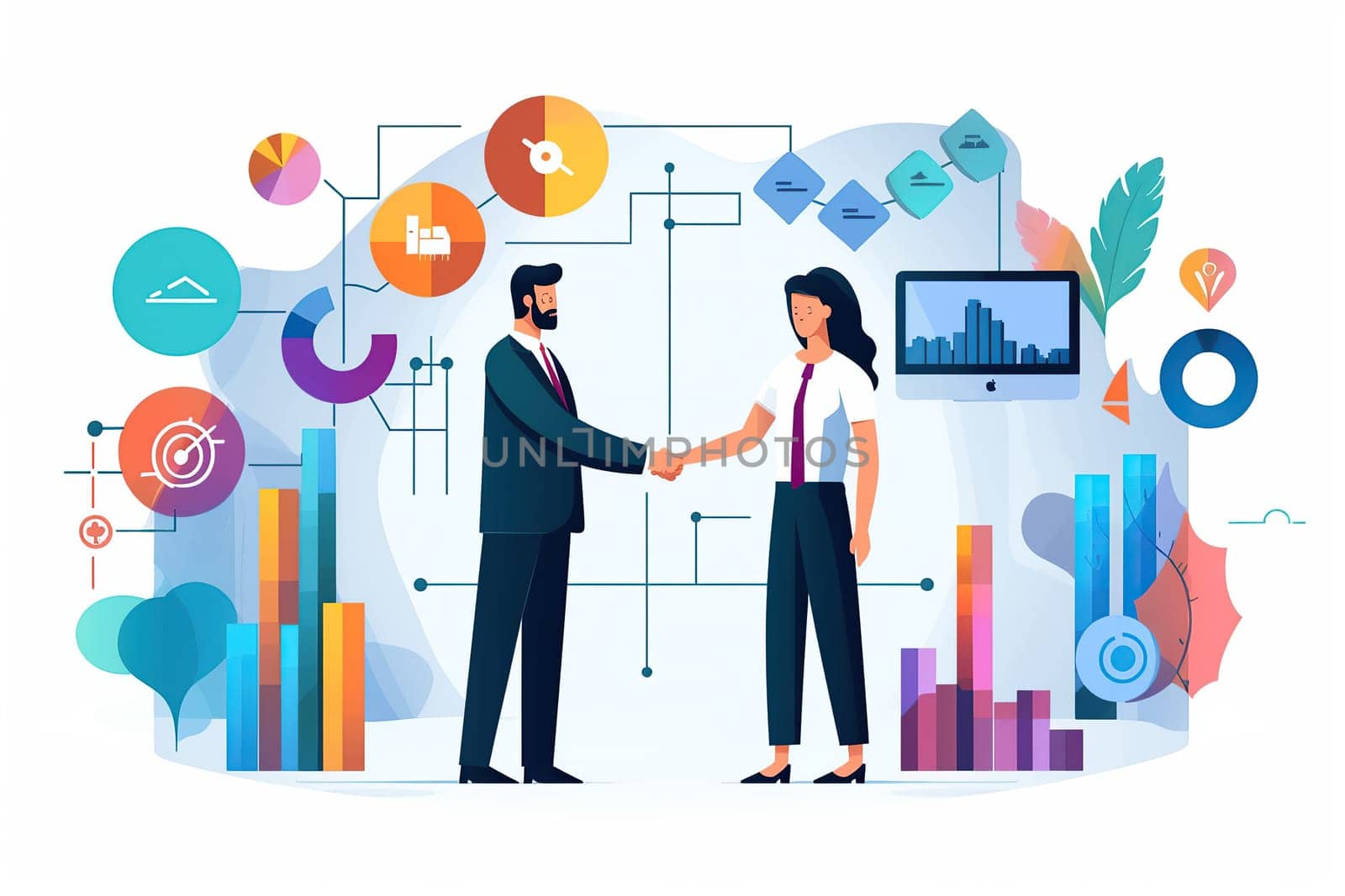 Business partnership gesture, Making handshake deal.