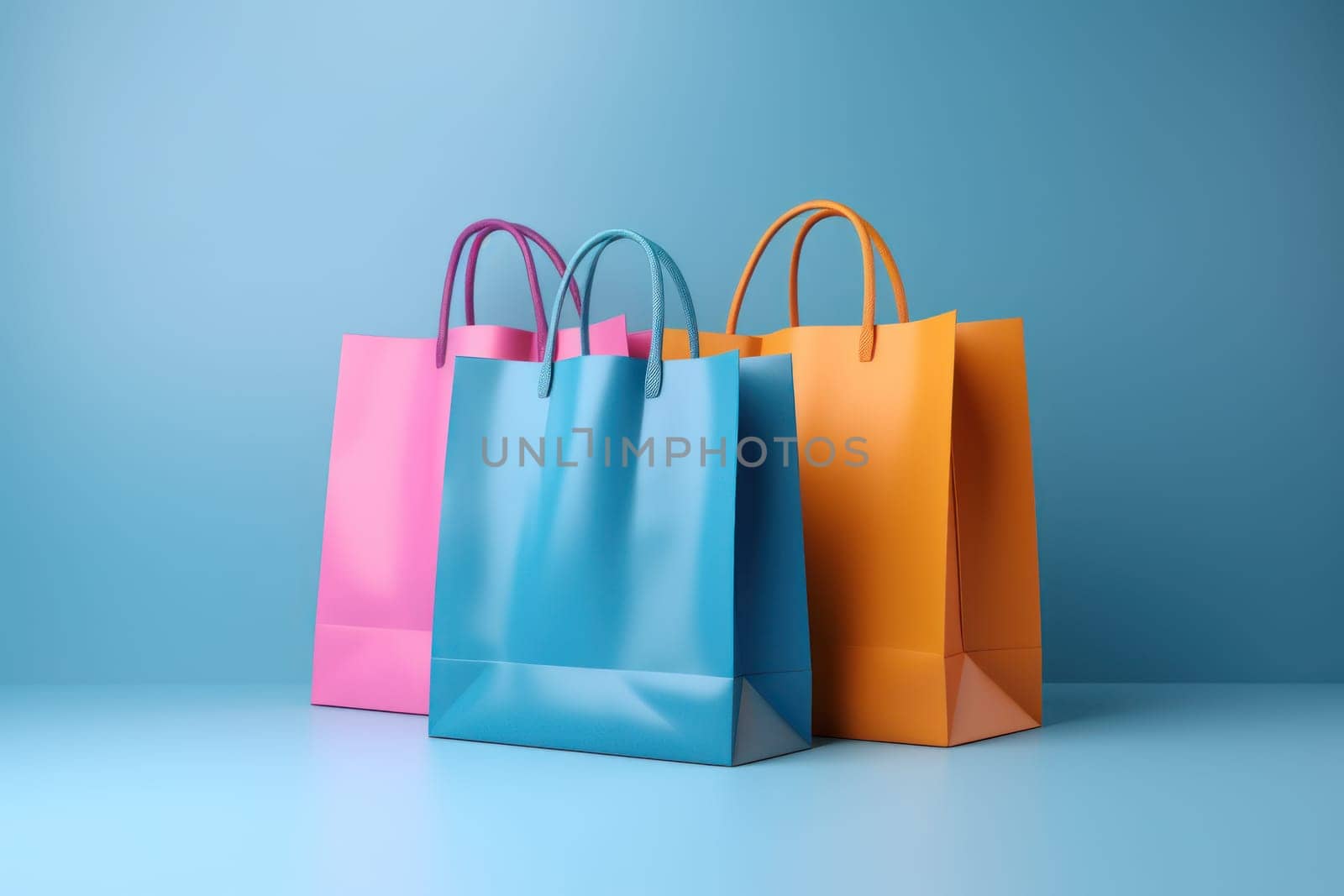 Studio shot of many colored shopping bags in a pastel background Generative AI by nijieimu