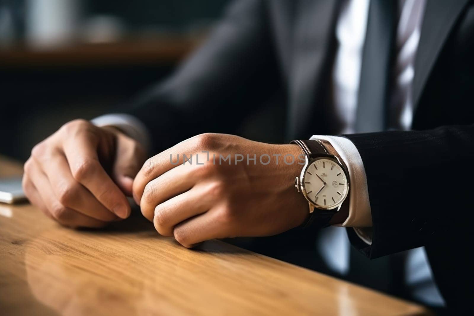 Businessman checking time from watch.