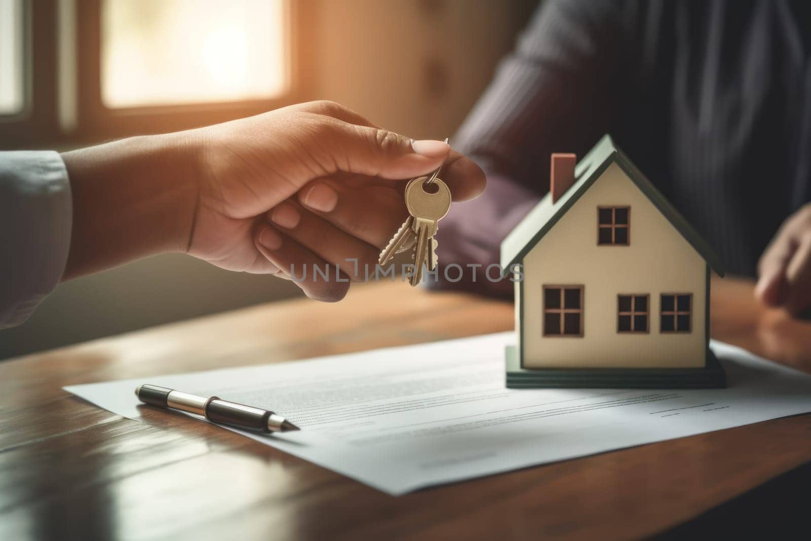 Real Estate Agent Giving Couple Key to a New House.