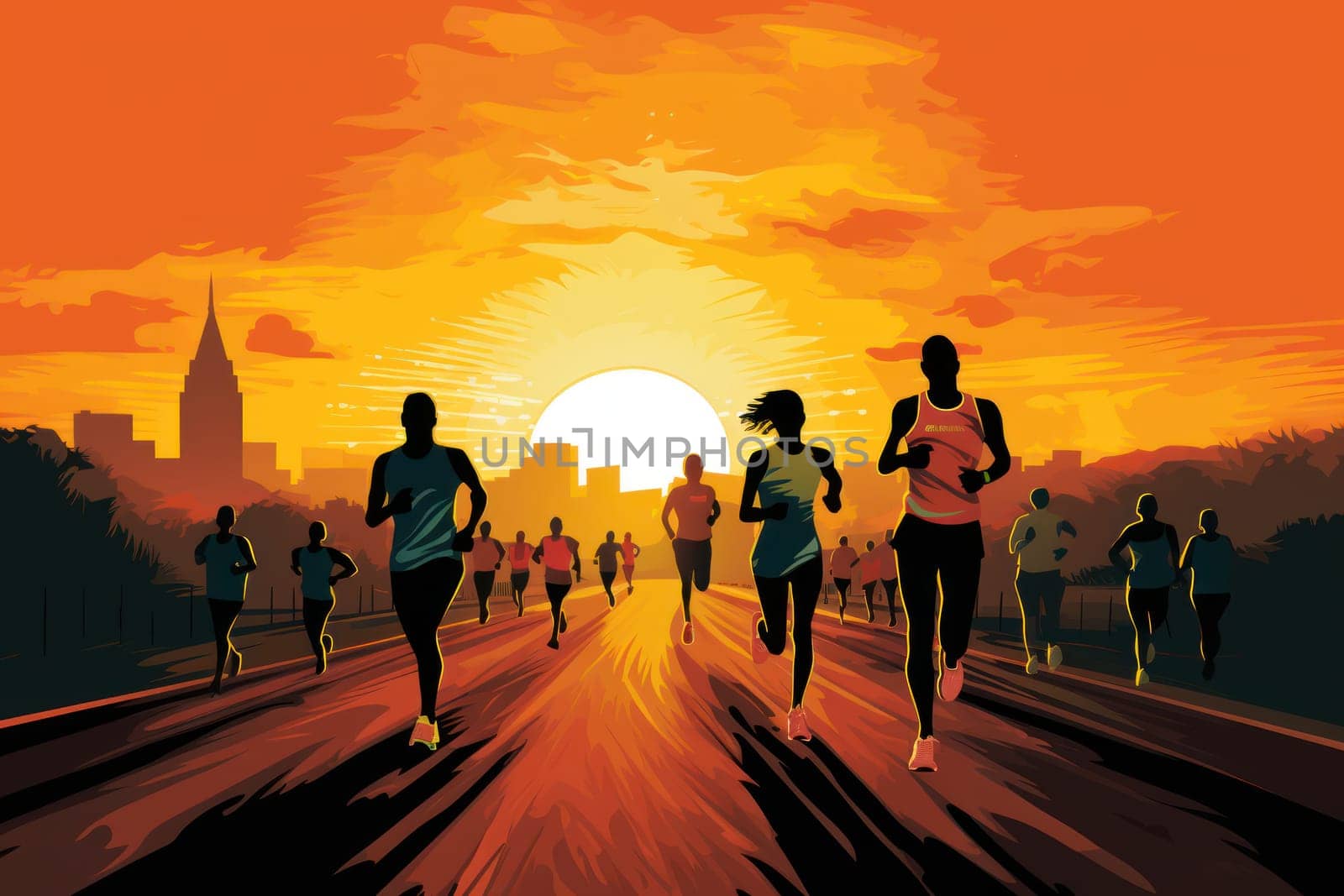 Colorful Running marathon poster, people run, colorful poster. illustration.