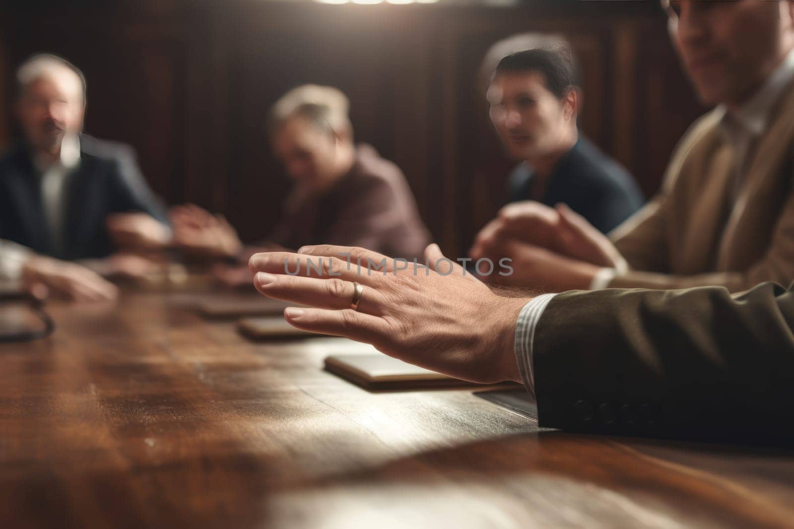 Close up of a businessman hands during a meeting.