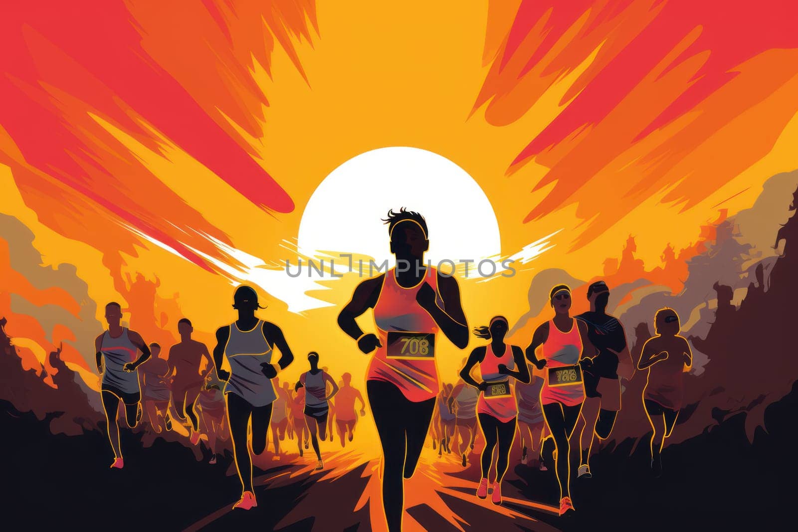 Colorful Running marathon poster, people run, colorful poster. illustration.