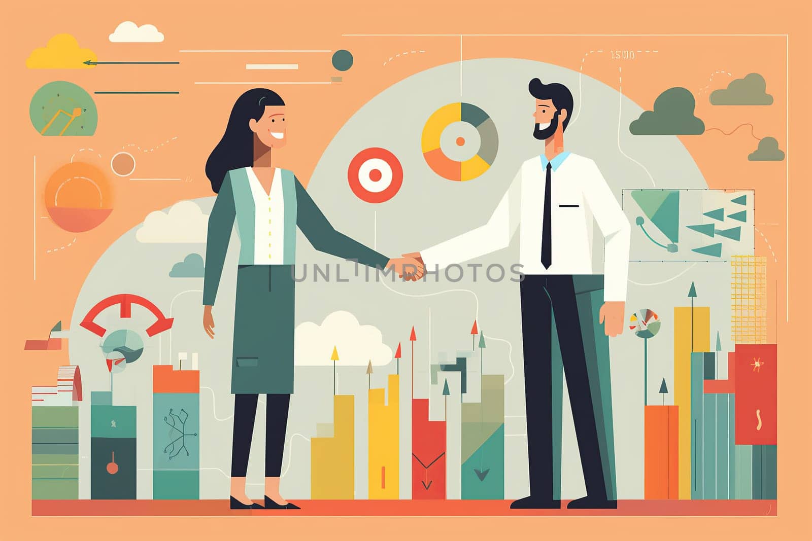 Business partnership gesture, Making handshake deal.