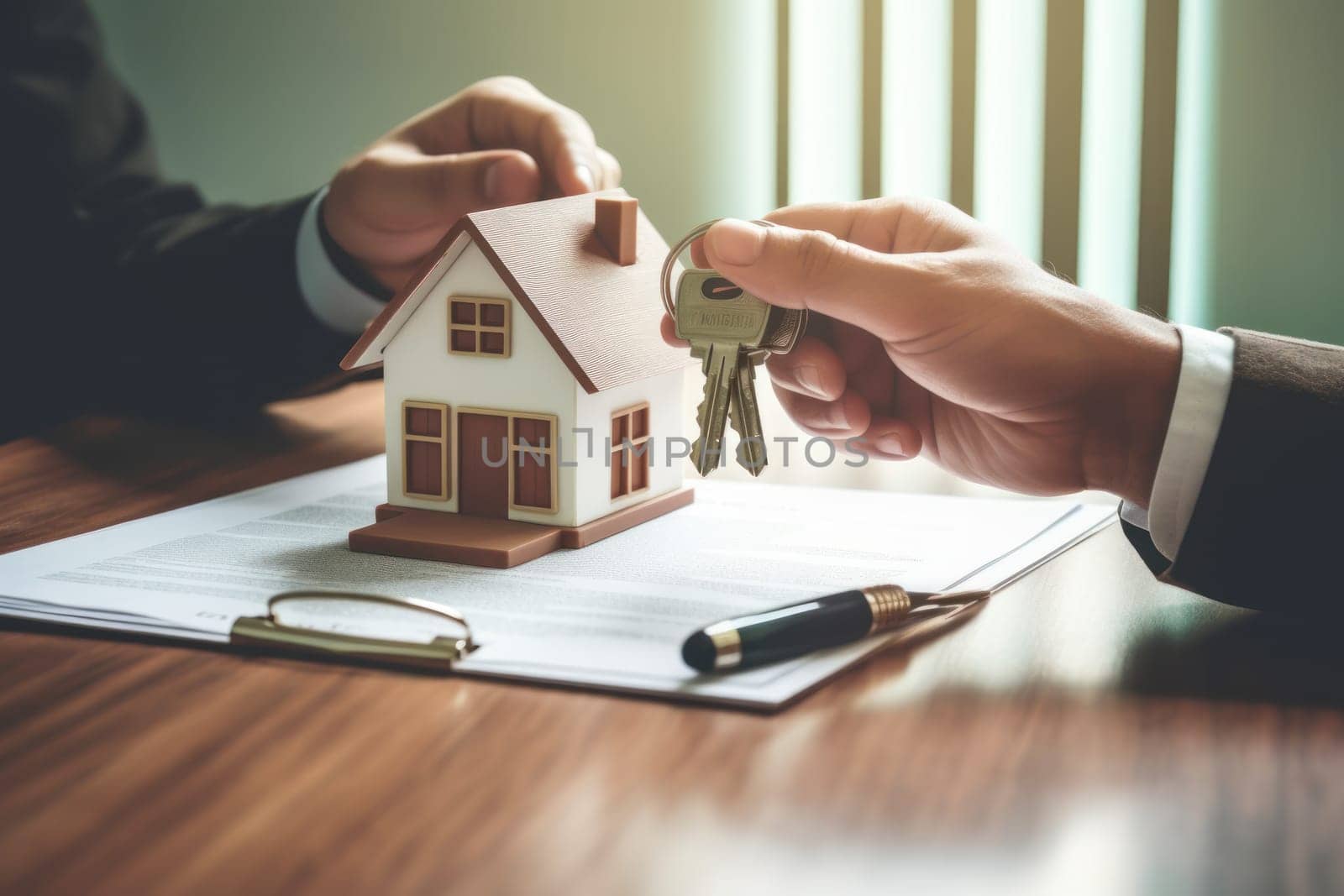 Real Estate Agent Giving Couple Key to a New House.