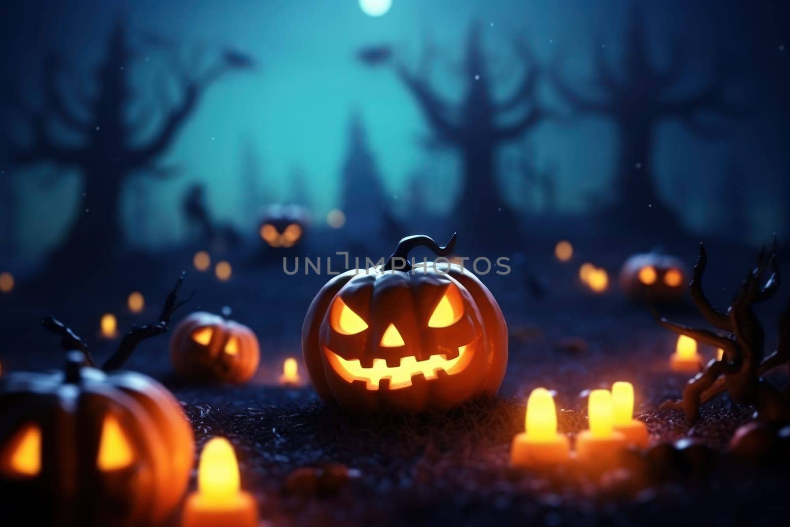Halloween background with Evil Pumpkin. Spooky scary dark Night Halloween banner background concept.