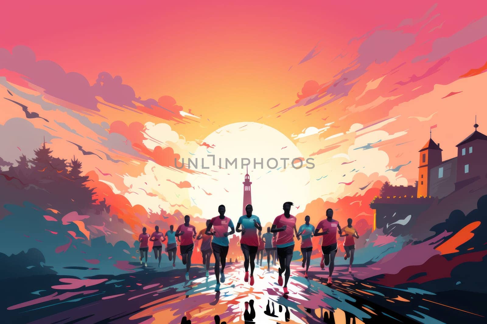 Colorful Running marathon poster, people run, colorful poster. illustration.