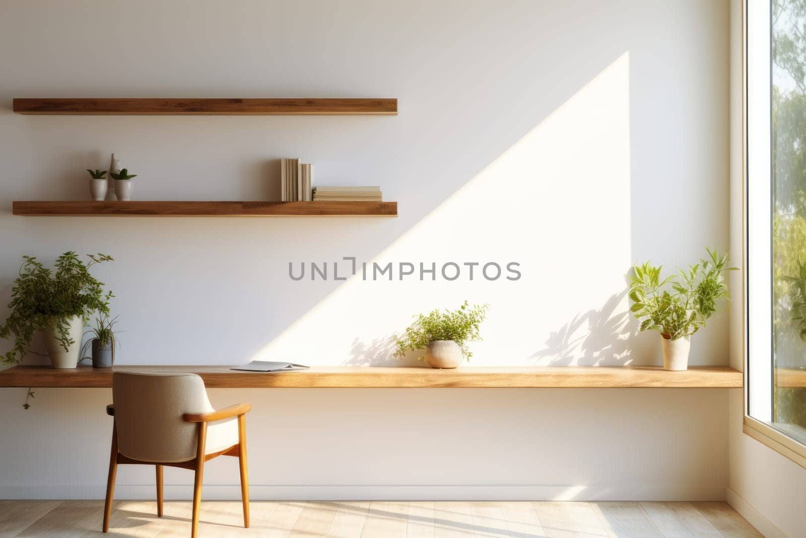 3D render of interior modern living room workspace Comfortable modern minimal.
