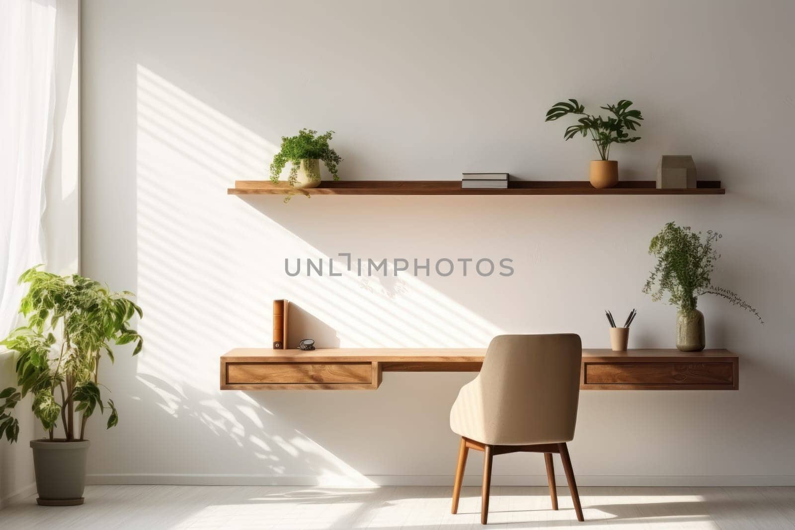 3D render of interior modern living room workspace Comfortable modern minimal.