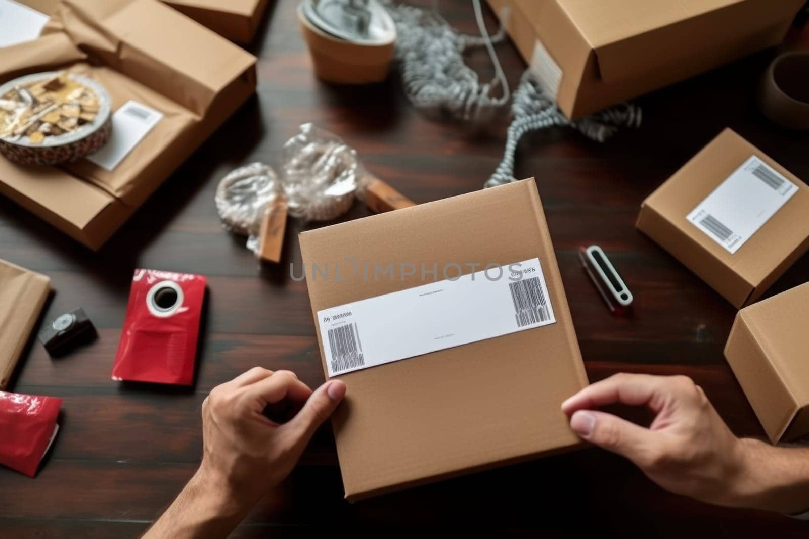 Close up Using stickers to label packages for shipping Documents Checklist Generative AI.