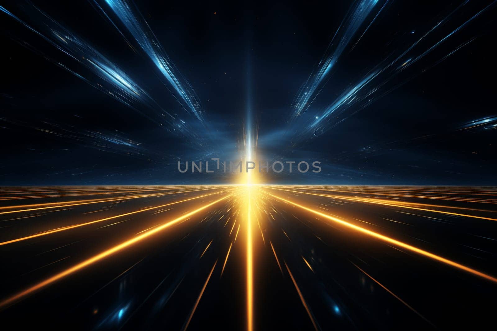 Black background with yellow and blue neon laser lines, futuristic style, with soft sunlight render. generative ai by matamnad