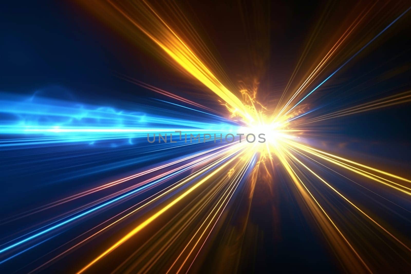 Black background with yellow and blue neon laser lines, futuristic style, with soft sunlight render. generative ai by matamnad