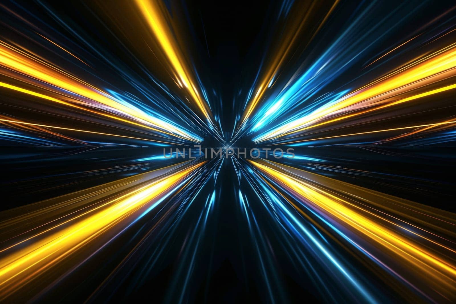 Black background with yellow and blue neon laser lines, futuristic style, with soft sunlight render. generative ai by matamnad