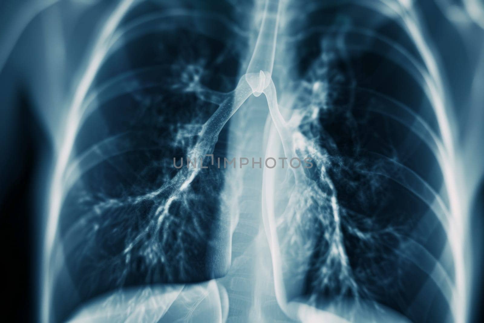 X-ray human lungs with cystic fibrosis, medical concept. Generative AI.