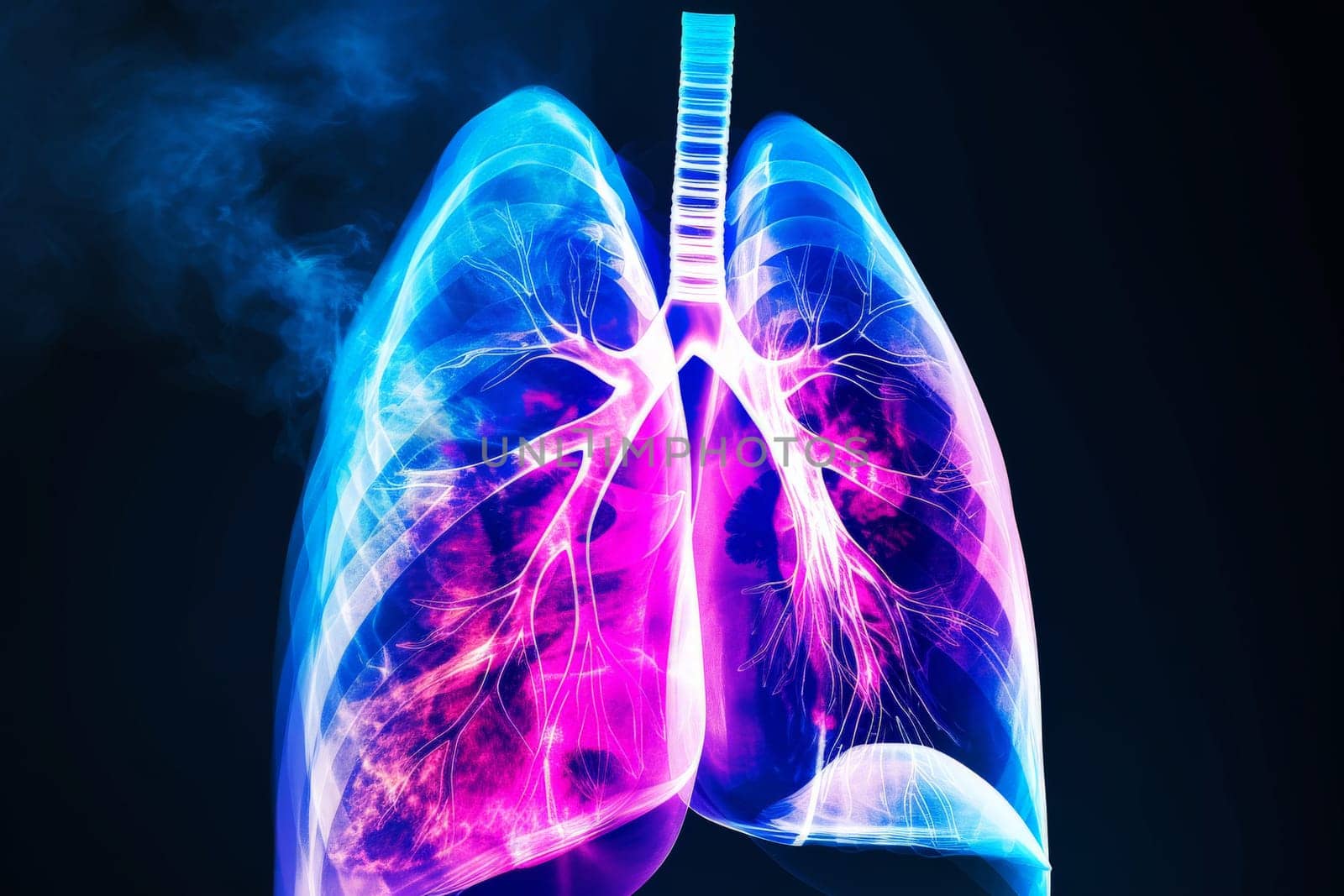 X-ray human lungs with cystic fibrosis, medical concept. Generative AI.
