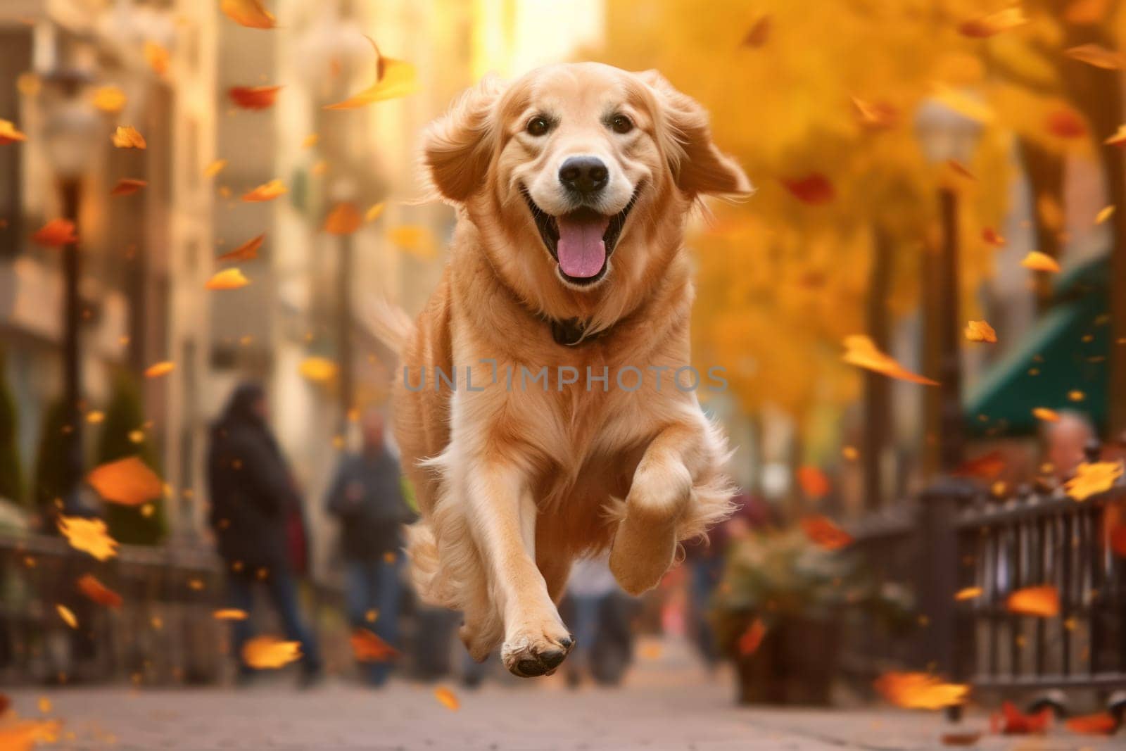 Unrecognizable a Dog run fast in city park autumn by nijieimu