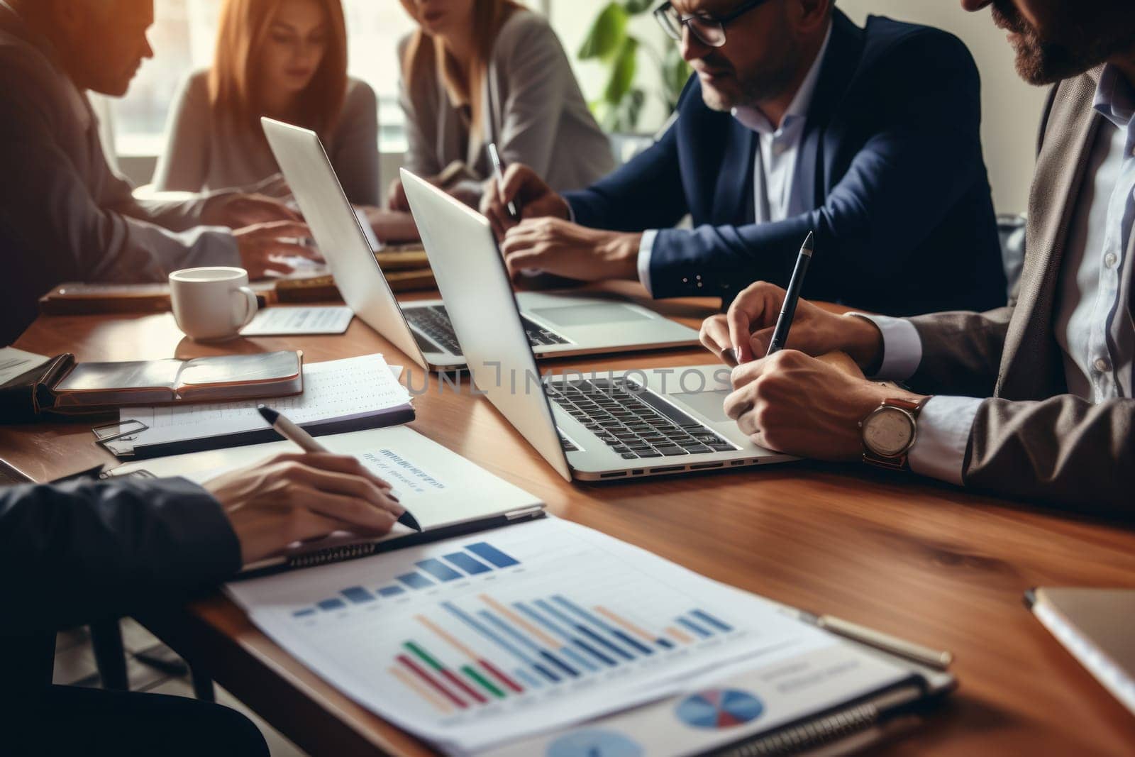 Close up Group of Business people meeting to find marketing investment analytical ideas.