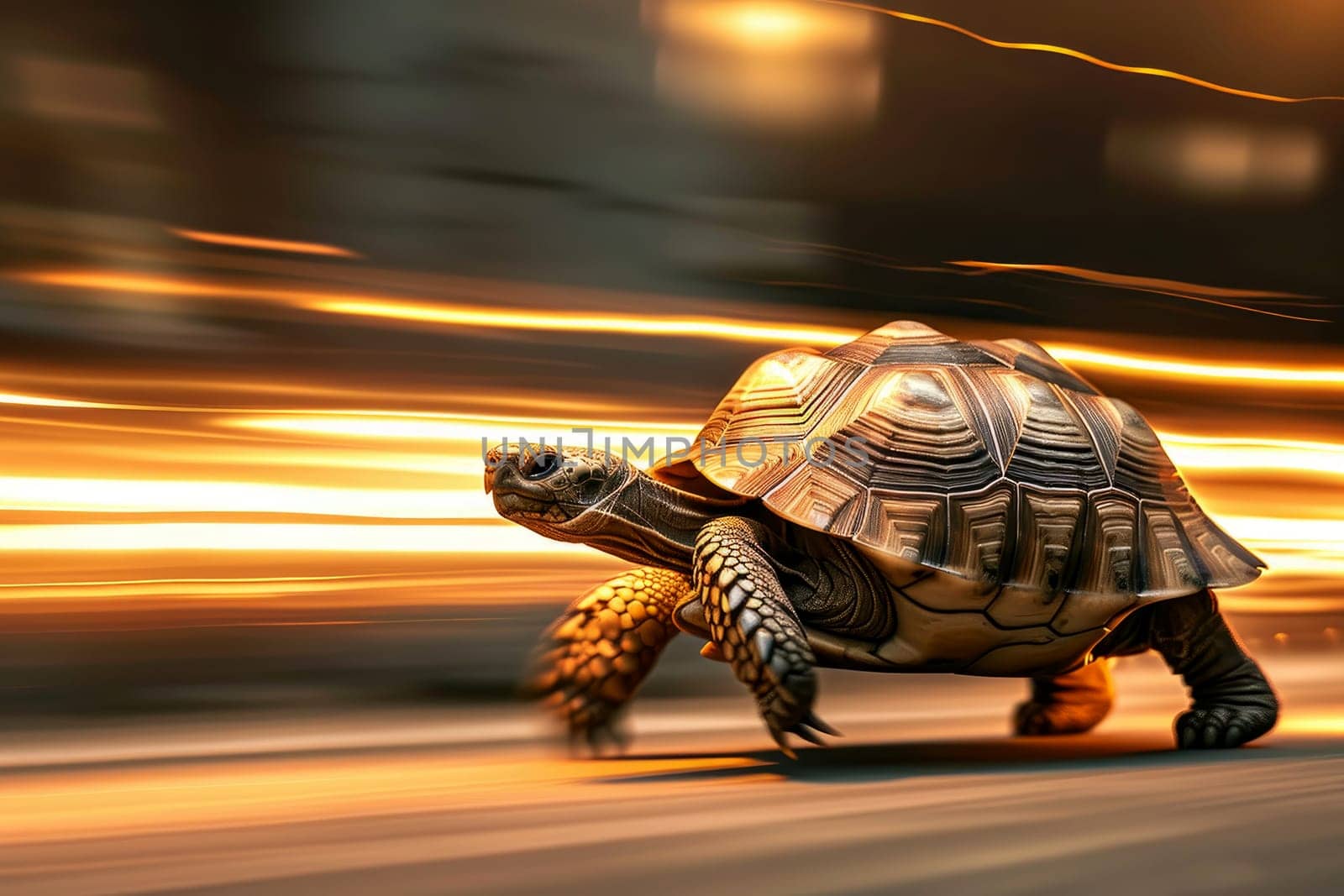 A turtle that fast runs in blur background .generative AI by matamnad