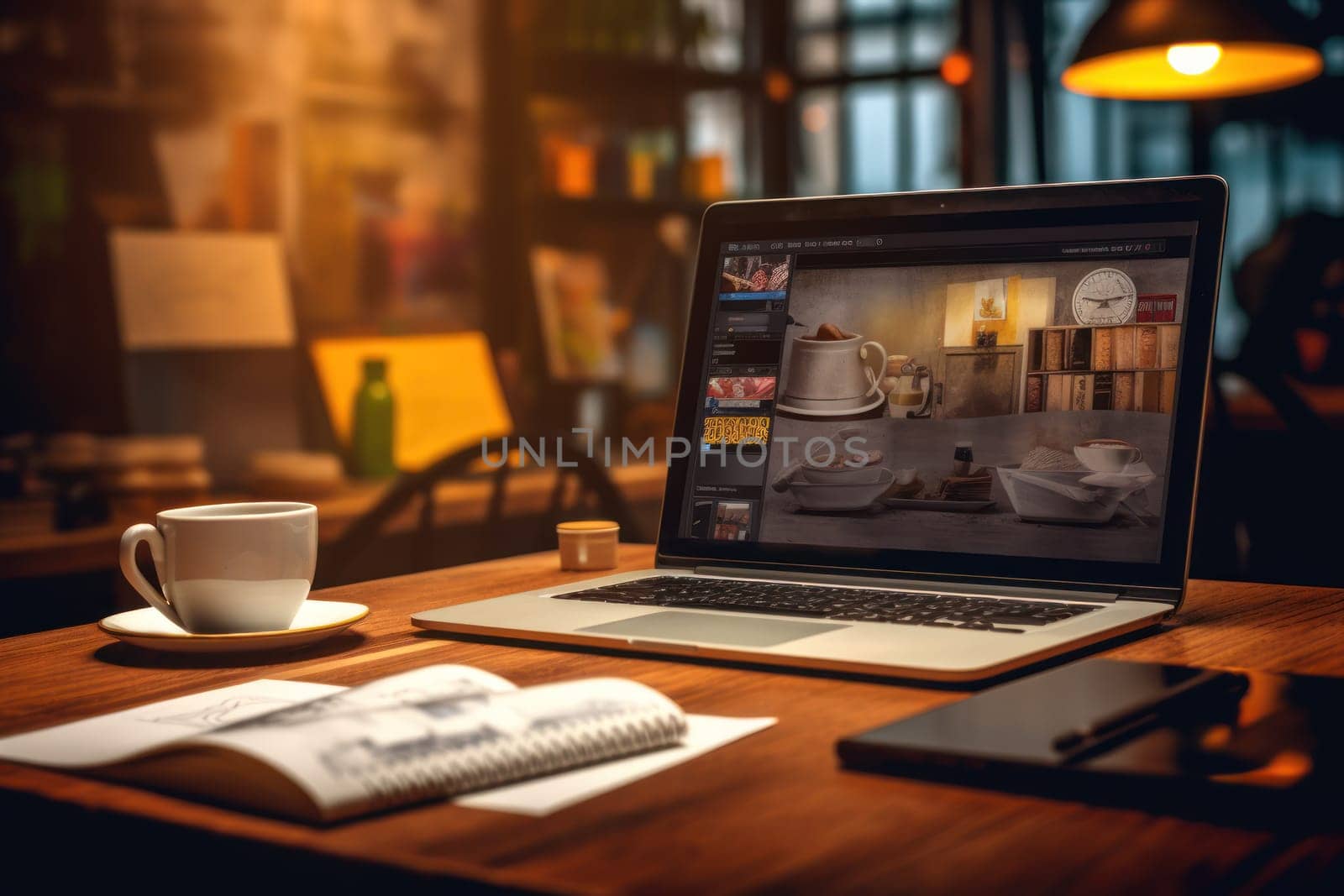 graphic designer home office and creative desk.