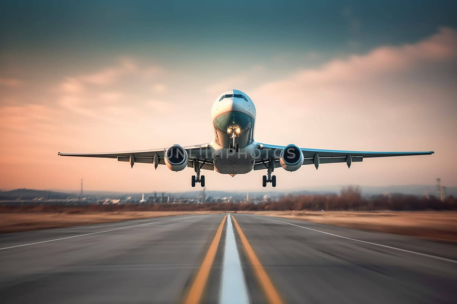 Passenger Airplane Flying with beautiful sky.