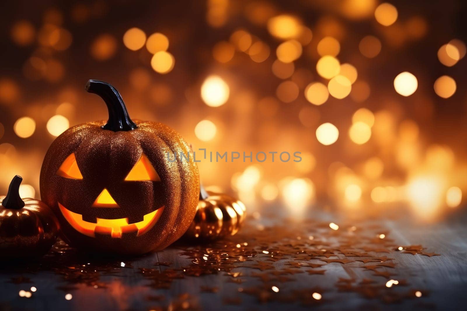 Halloween glitter glow Bokeh Light Background.