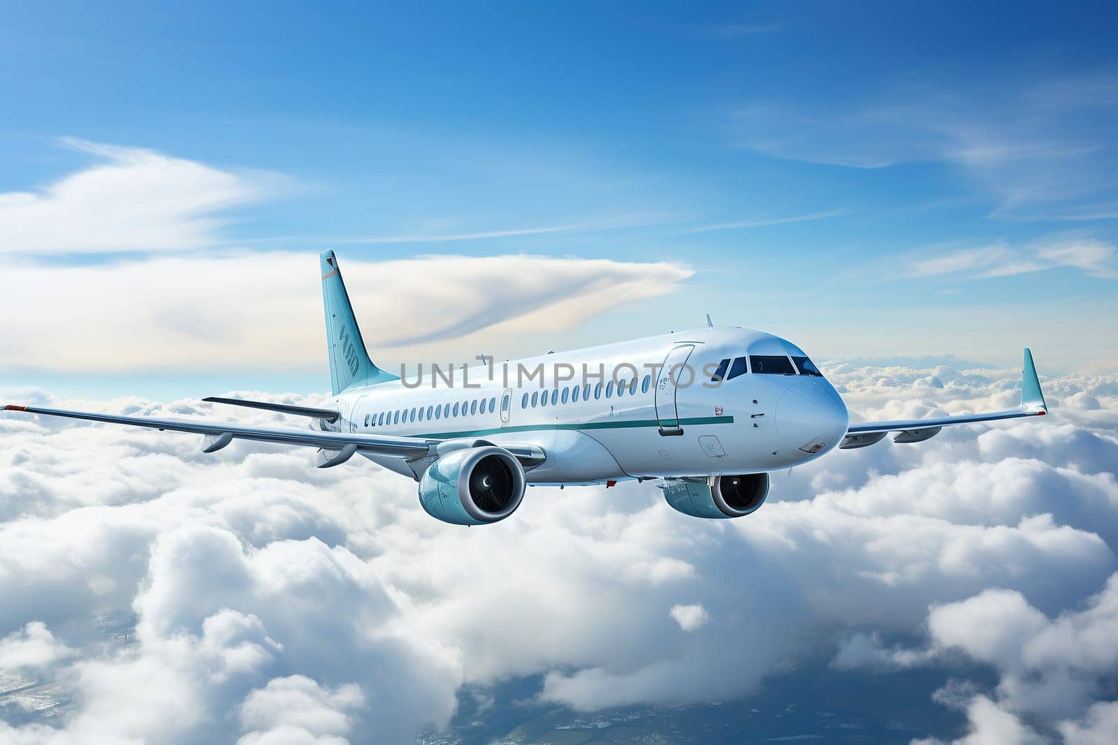 Passenger Airplane Flying with beautiful sky.