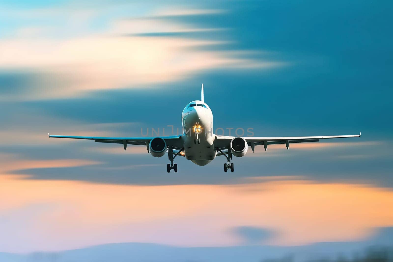 Passenger Airplane Flying with beautiful sky.