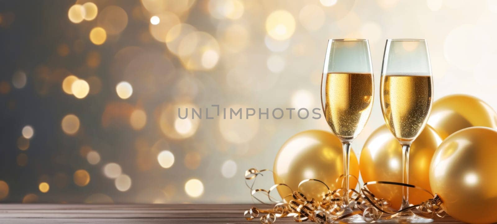 Champagne Toast with Golden Balloons Celebration by andreyz