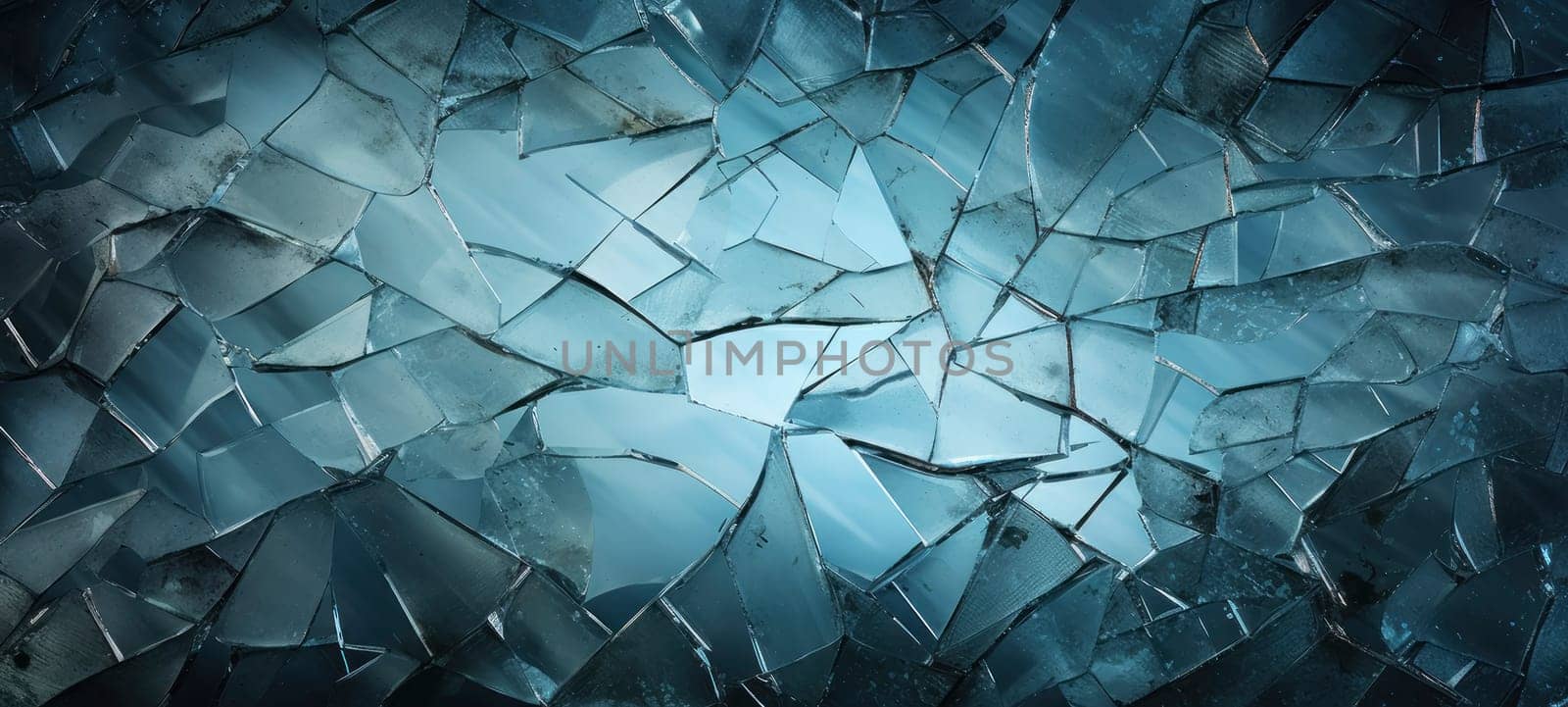 A detailed texture of shattered glass with sharp edges and cool blue tones, evoking a sense of fragility and caution.