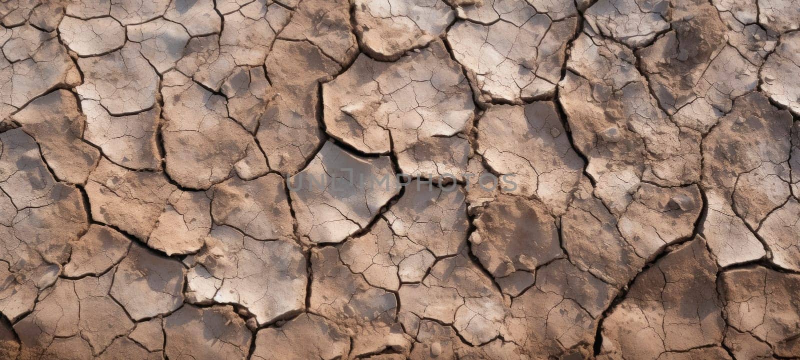 A parched landscape of cracked dry earth, conveying the stark texture of drought and desertification.
