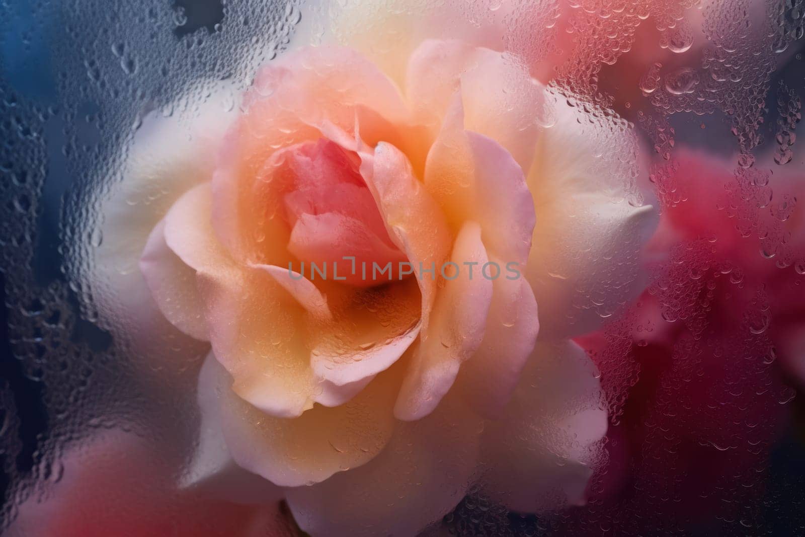 Background of blooming flowers in front of glass with water drops Stock Photo by nijieimu