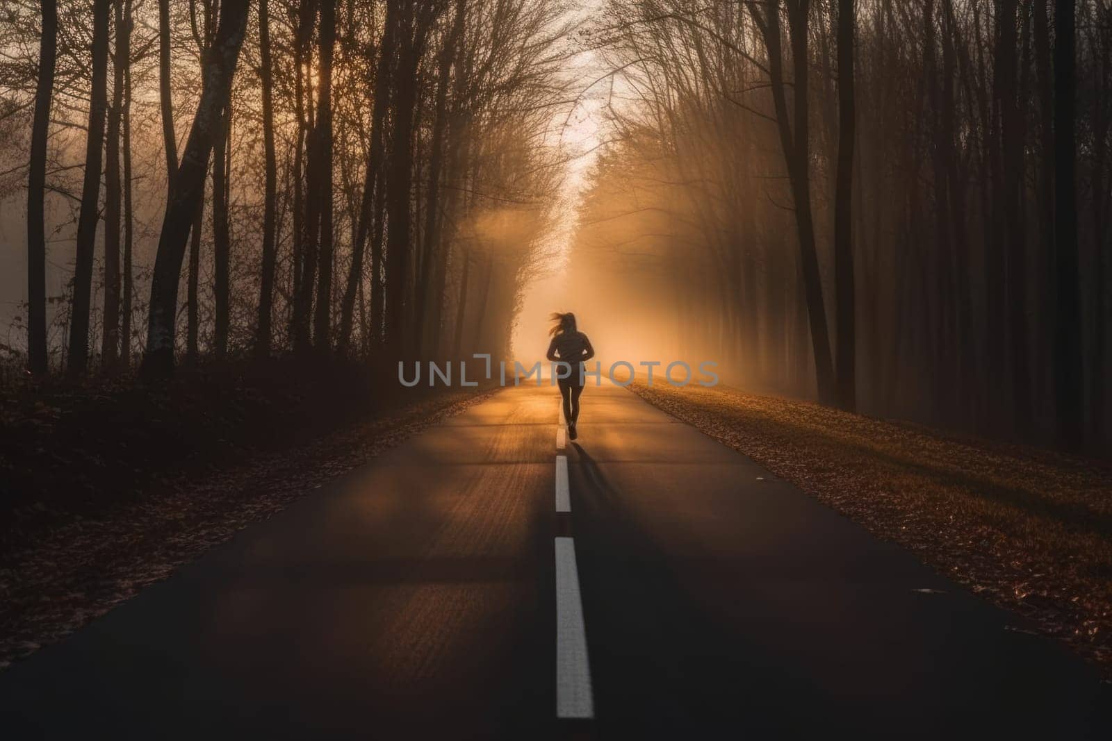 Female jogging training on country road.