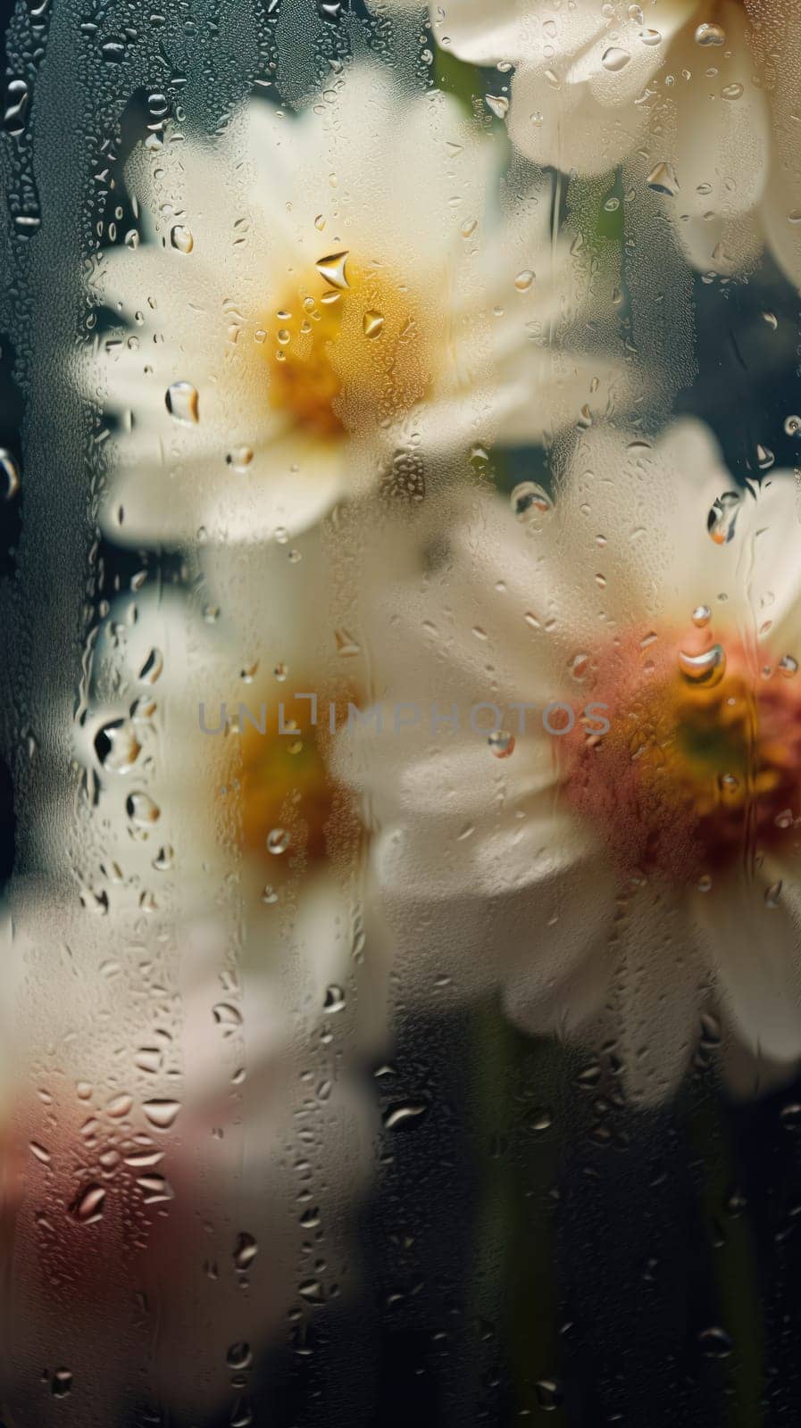 Background of blooming flowers in front of glass with water drops Stock Photo by nijieimu