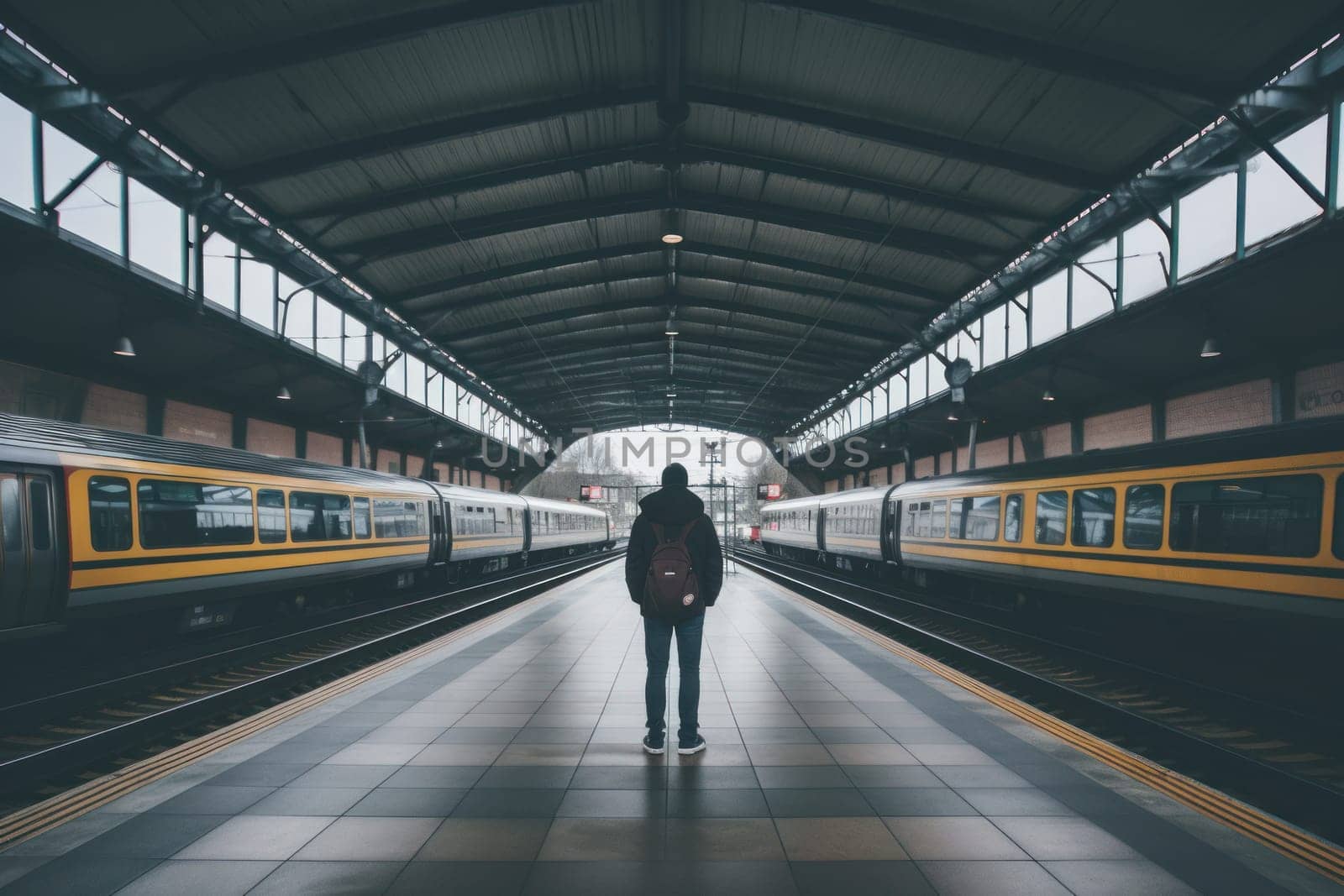 Lonely at railway station unsplash Generative AI.