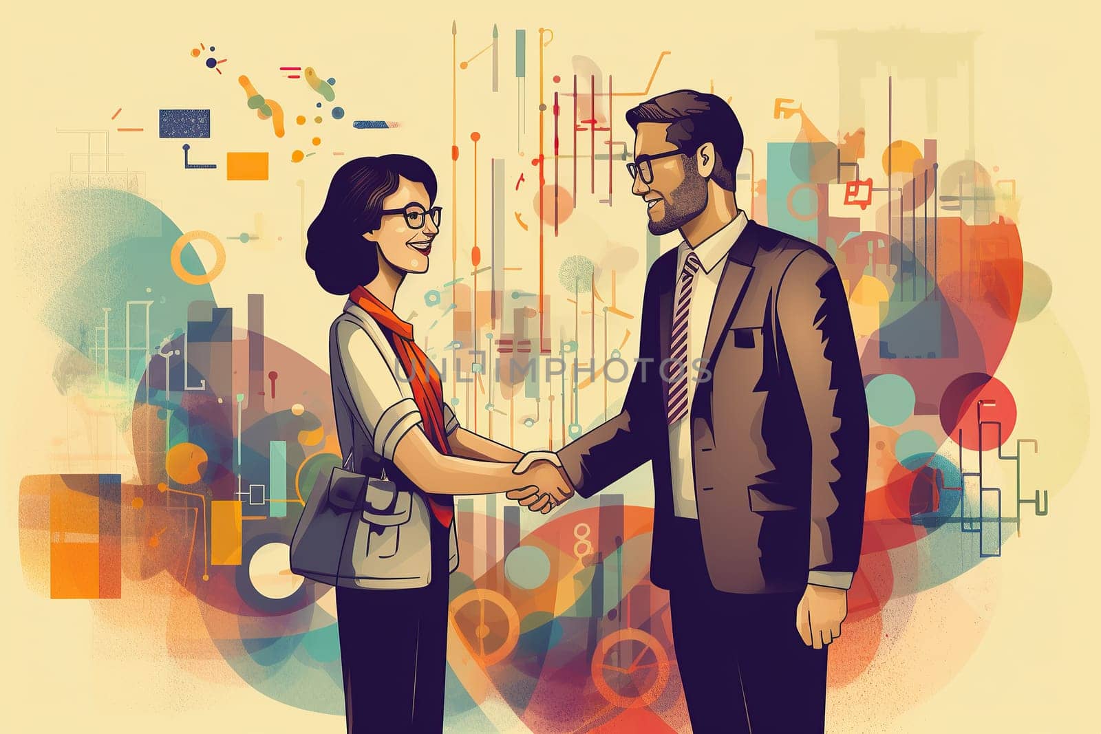 Business partnership gesture, Making handshake deal.