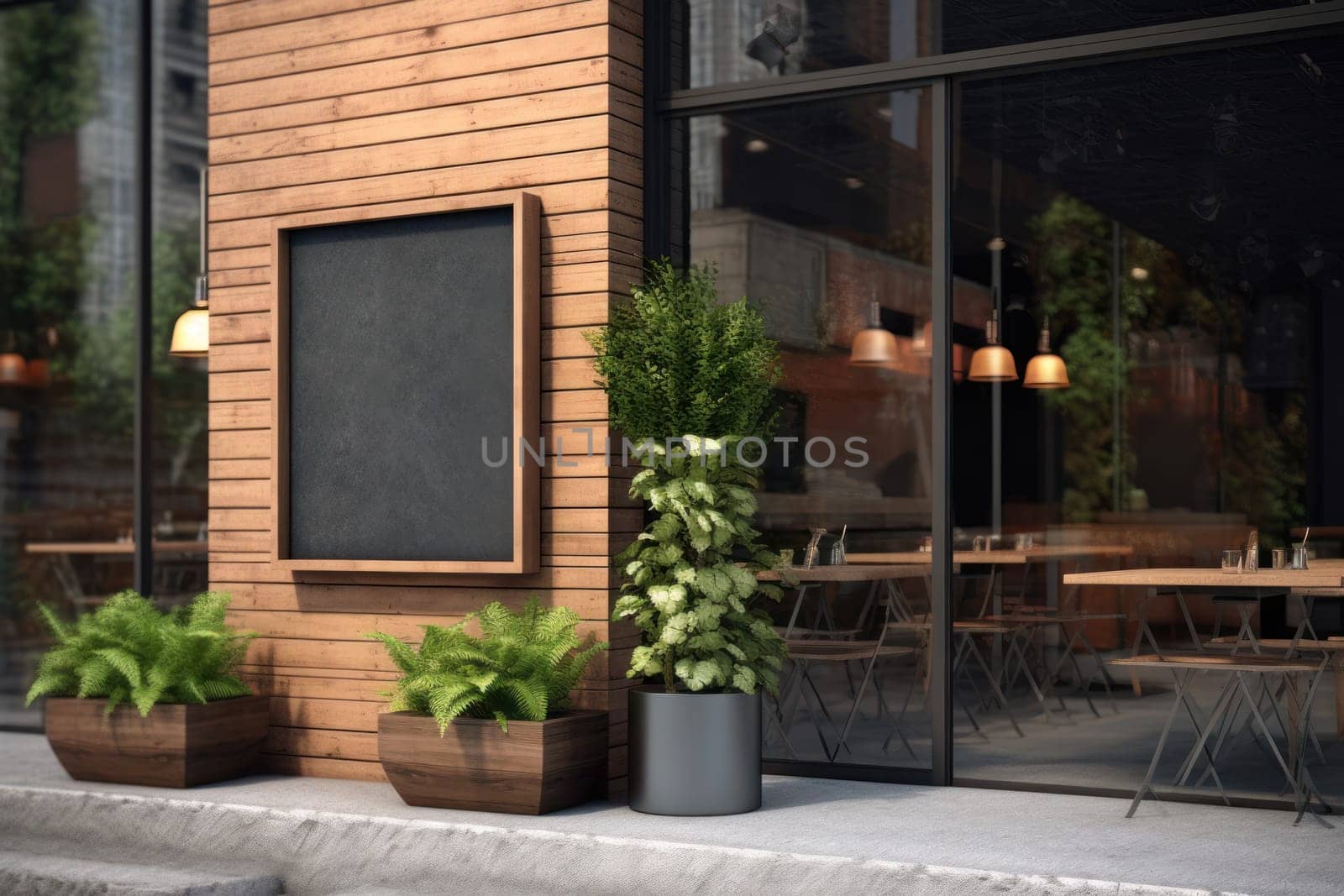 Mockup outdoor wall store shop sign outside restaurant.