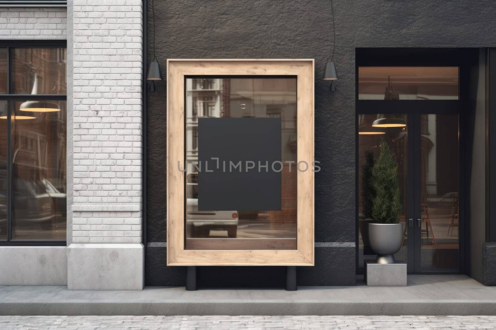 Mockup outdoor wall store shop sign outside restaurant.