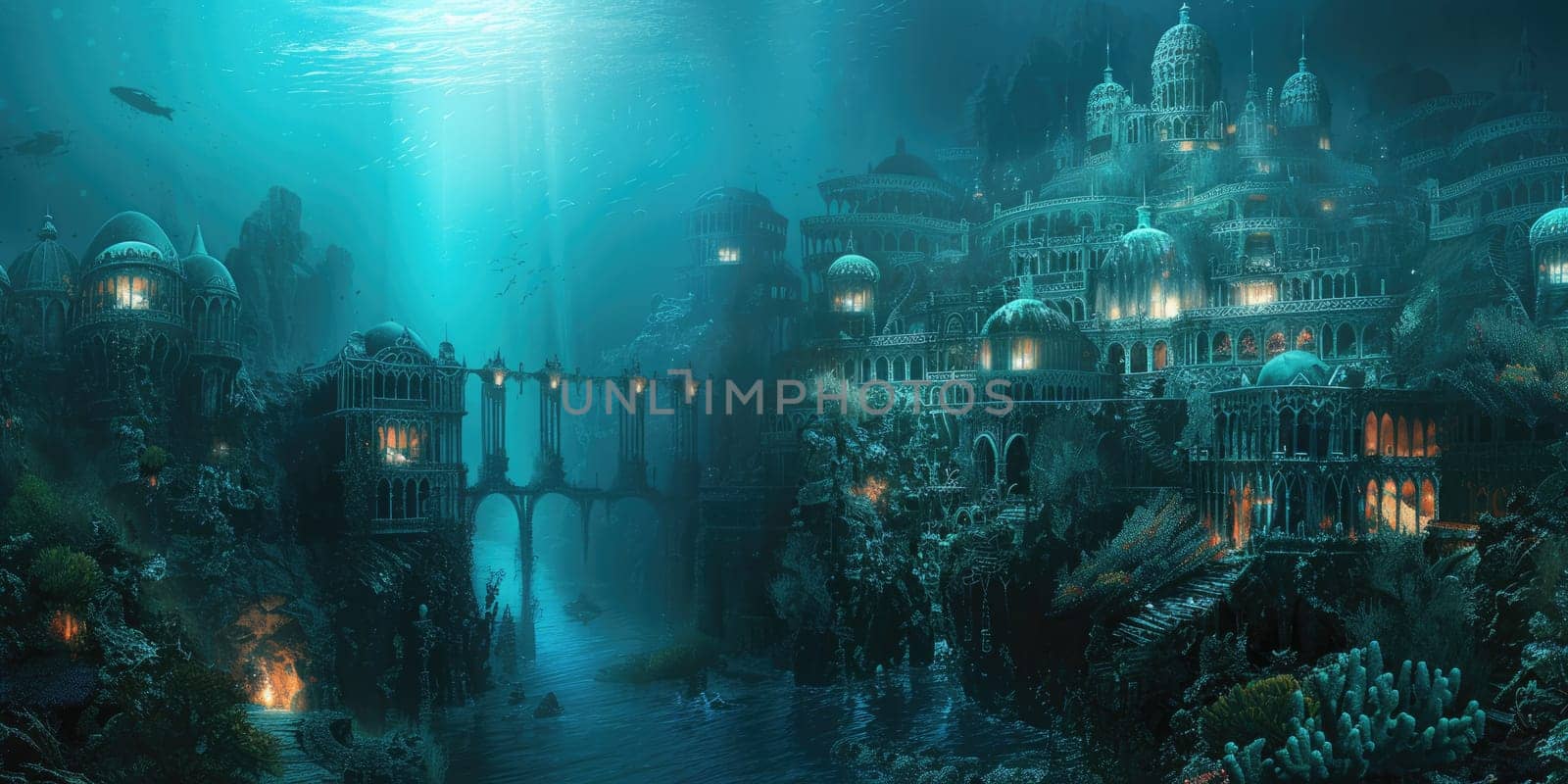 An underwater city with bioluminescent coral. Resplendent. by biancoblue