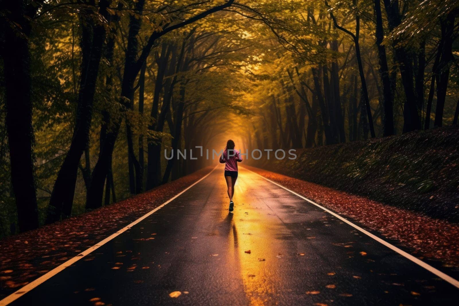 Female jogging training on country road.