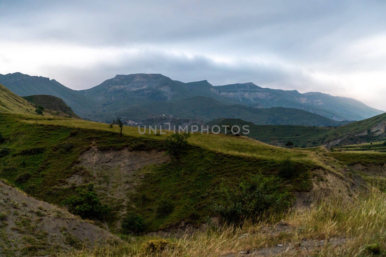 Caucasian mountain. Dagestan. Trees, rocks, mountains, view of the green mountains. Beautiful summer landscape