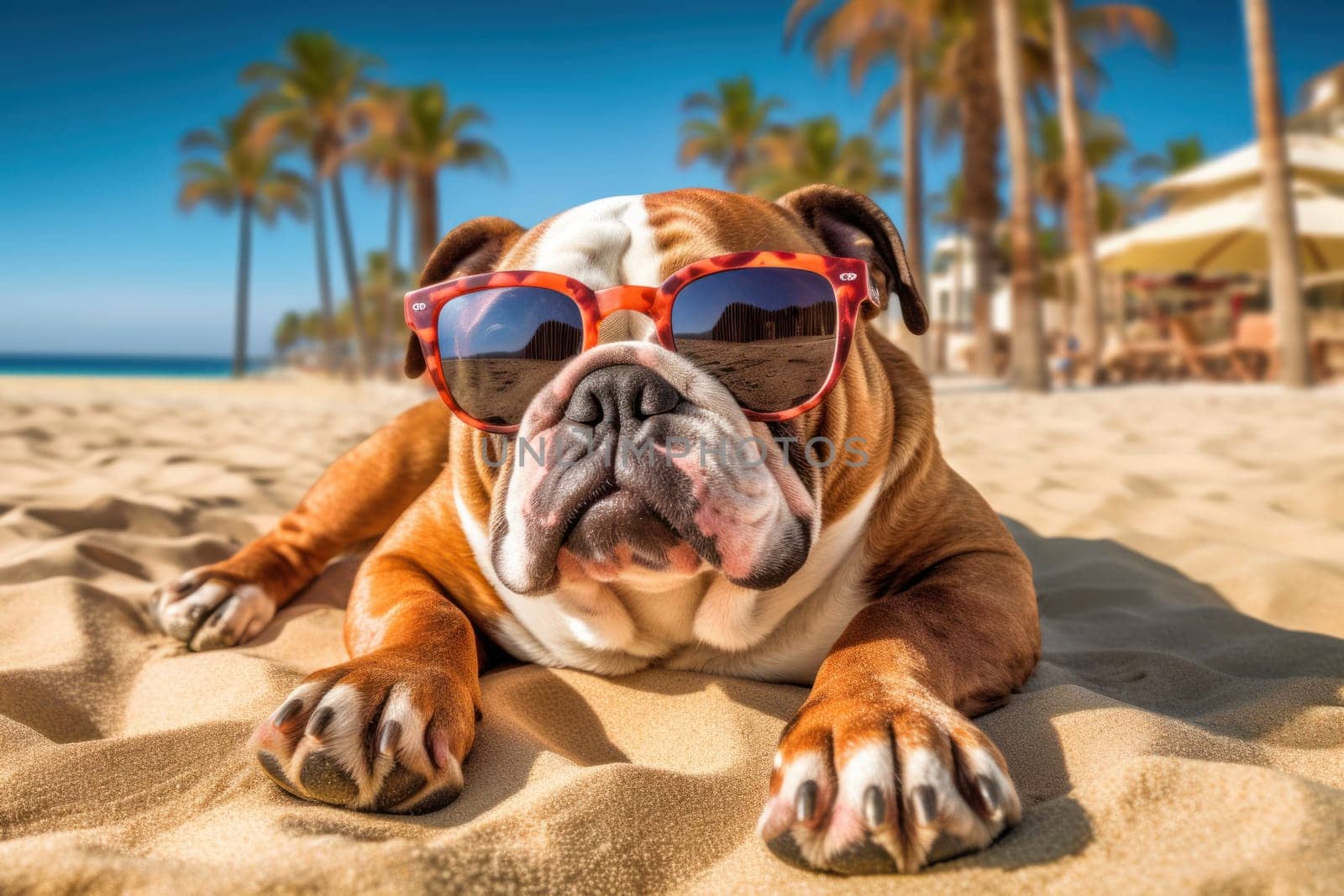 Cute English bulldog lying in a comfortable spot.