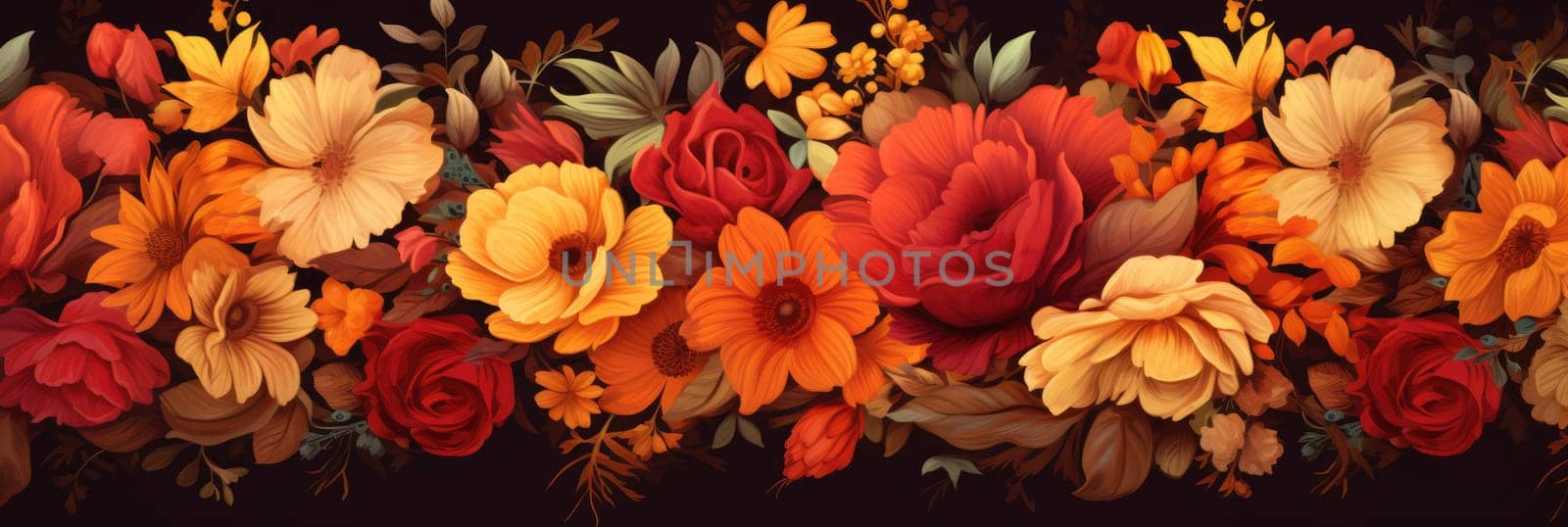 Bright background with a floral pattern. Wide format banner AI